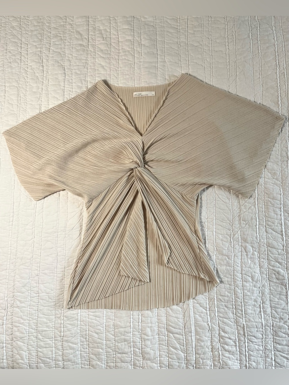 OAK + FORT Beige Plissé Twist Front Pleated Top Size XS
